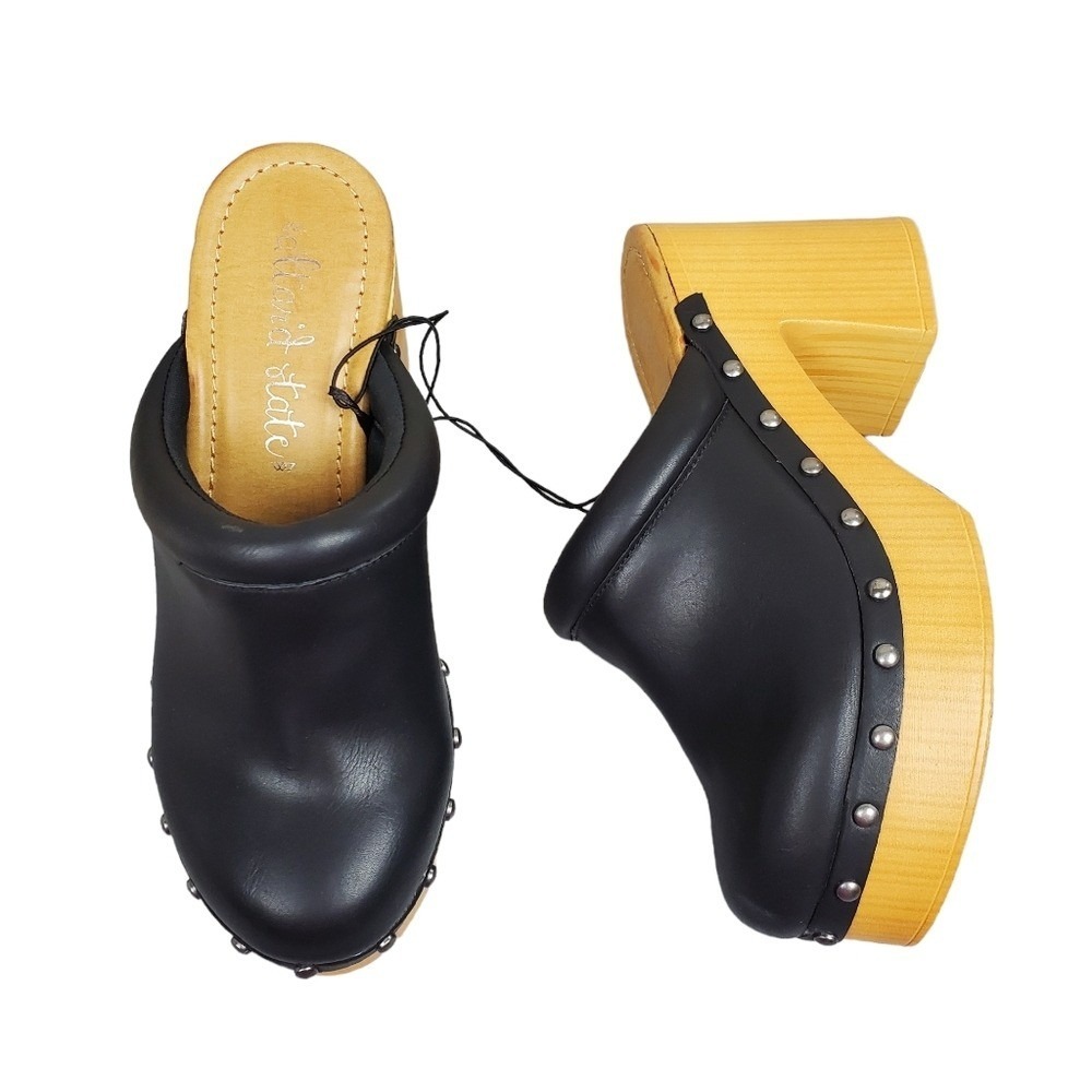 Altar'd State Womens Rachele Black Faux Leather Clog Mules Size 8 NWT